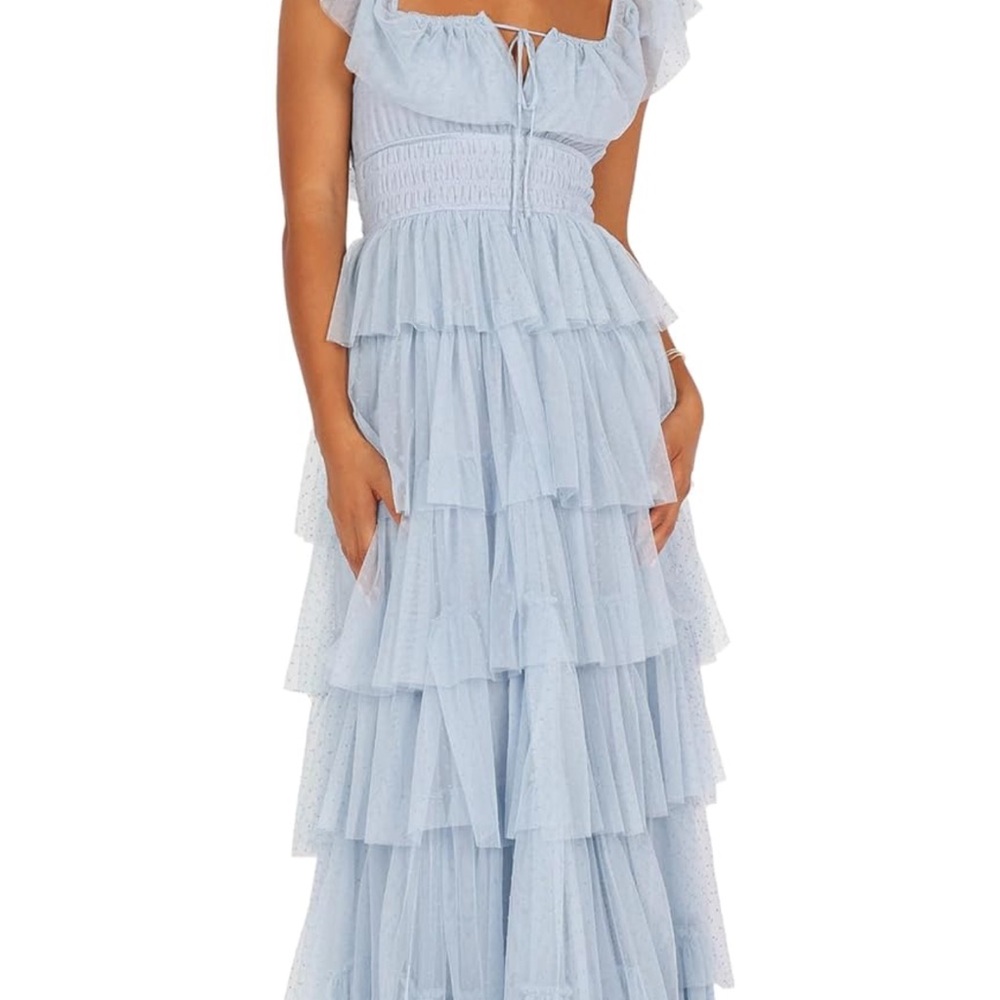 Petal & Pup Belle Maxi- Light Blue Tiered Maxi Dress